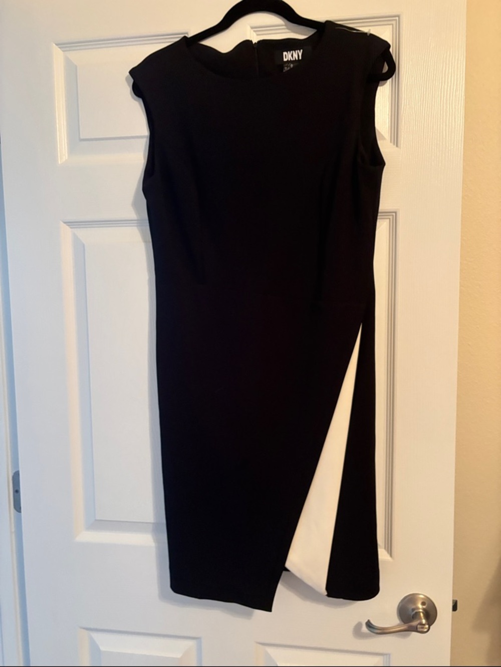 DKNY Black Midi Sheath Dress with White Panel
